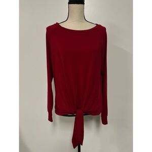Long Sleeve Knotted Hem Blouse Red Size M